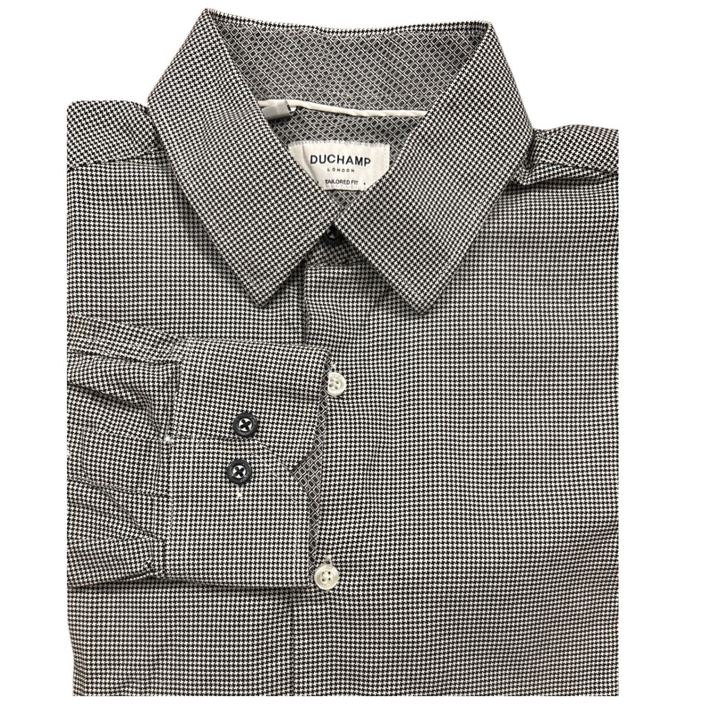 Duchamp London Tailored Fit Houndstooth Dress Shirt Long Sleeve Men's‎ Size 16/L